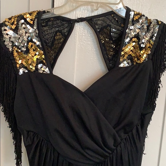 Vintage Black Gold Silver sequin fringe JUMPSUIT ROMPER pantsuit Party NYE - Picture 4 of 14